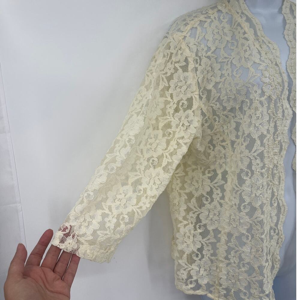 Vtg 90s Laura Ashley Lace Pearl Womens Cardigan 16 Romantic Cottagecore Bridal - Picture 4 of 10